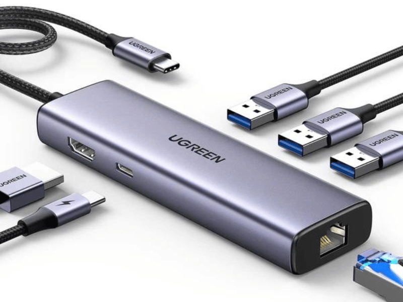 Hub USB Type-C 6 trong 1 ra HDMI 4K@30Hz, USB 3.0, Lan 1Gbps, Sạc PD 100W Ugreen 15598