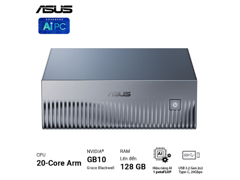 MINI PC AI ASUS ASCENT GX10 NVIDIA Blackwell GPU | 128GB LPDDR5x | 1TB M.2 NVMe PCIe 4.0 SSD | WIFI 7 | Xám)